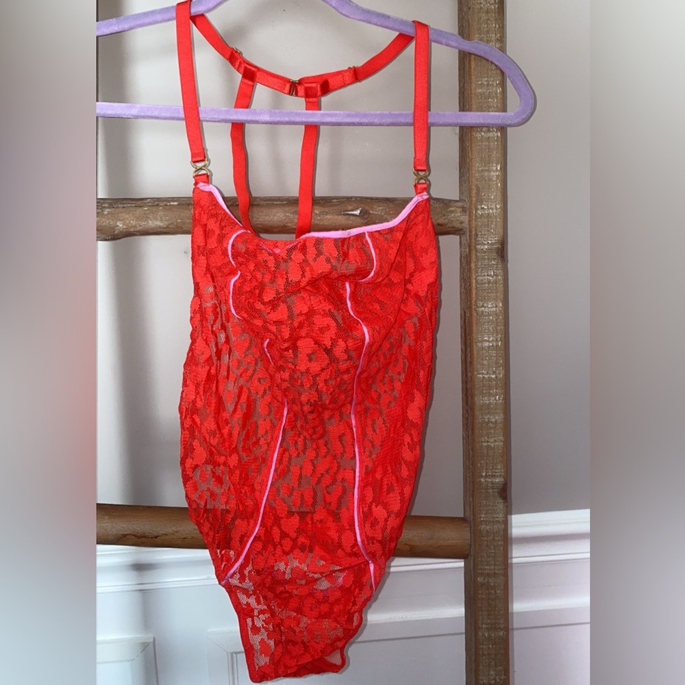 Victoria's Secret Red and Pink Lace Teddie Lingerie Size 36C
